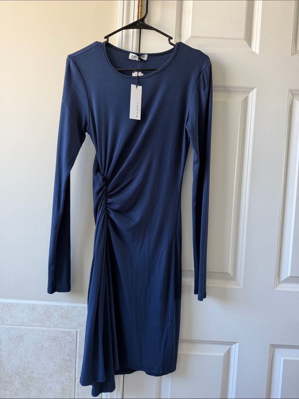 Michael Stars Navy Long Sleeve Twist-Waist Dress